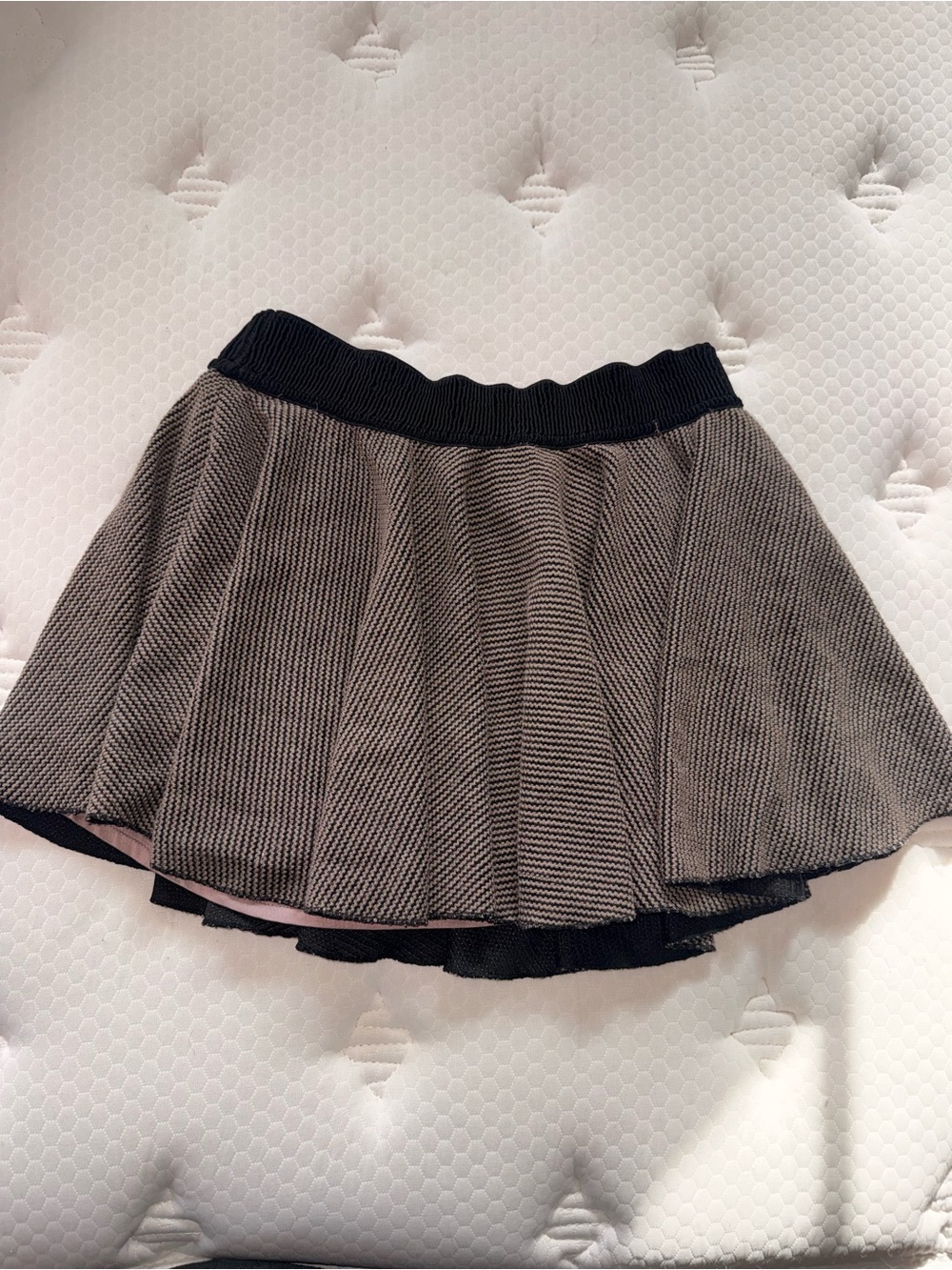 69. Pleated Knit Mini Skirt in Gray with Black Waistband